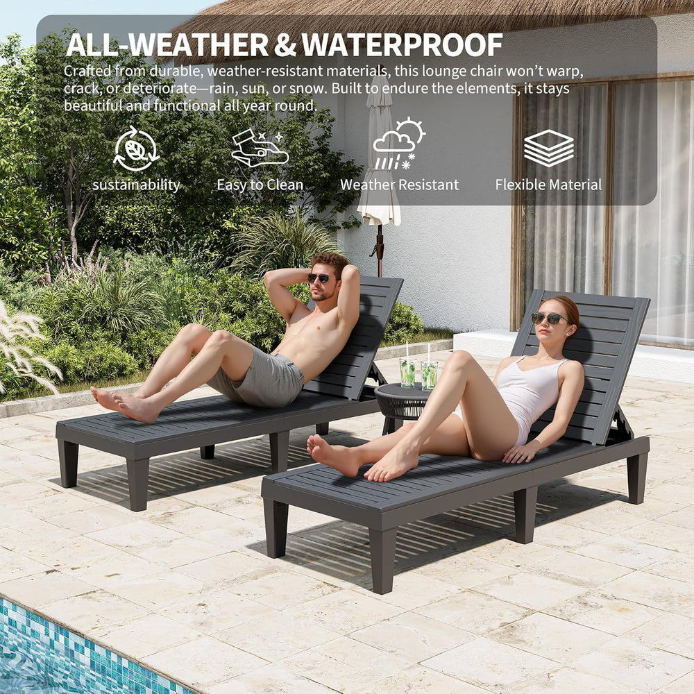 Outdoor Chaise Lounge Chairs Set of 2, Texture Black