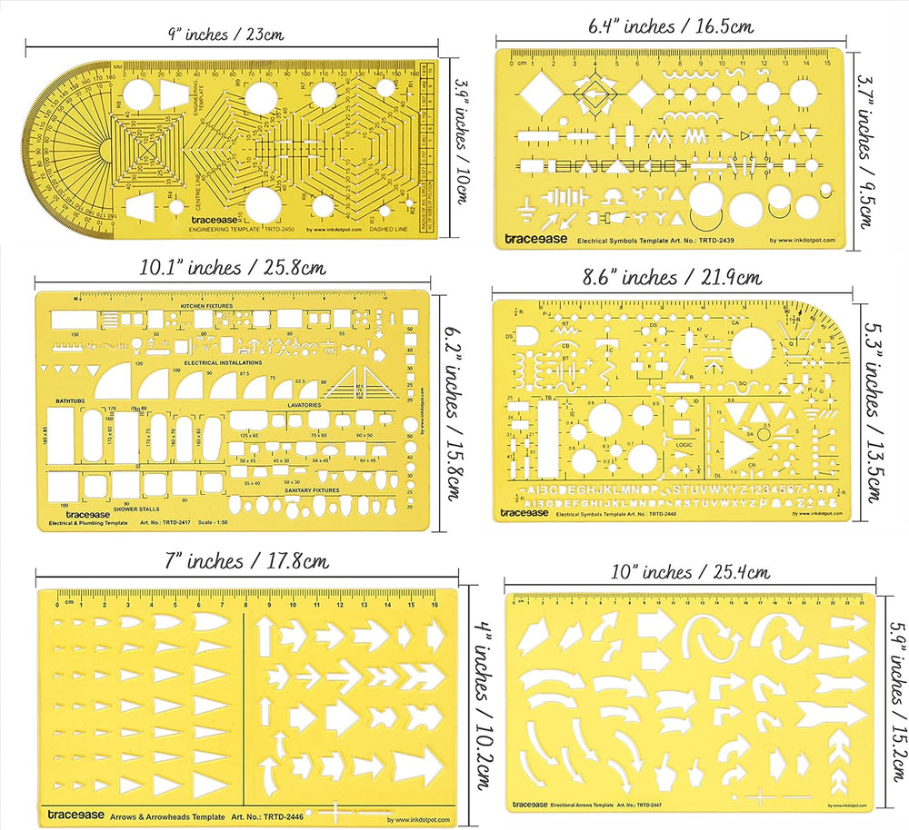 Traceease Engineering, Electrical & Arrow Multi-Pattern Template Stencil ...