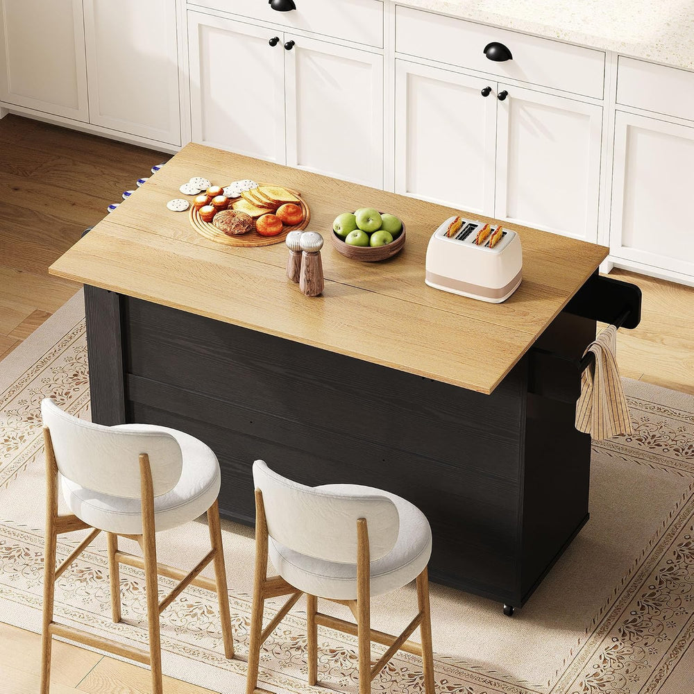 IRONCK Kitchen Island with Storage, Drop Leaf Countertop, Black