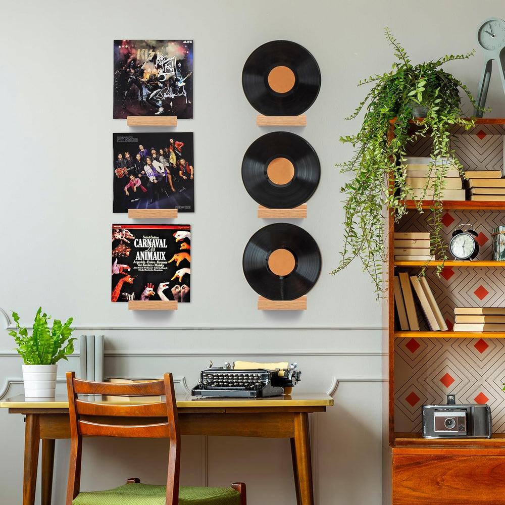 Vinyl Record Shelf Wall Mount,Small Record Holder,Natural Wood