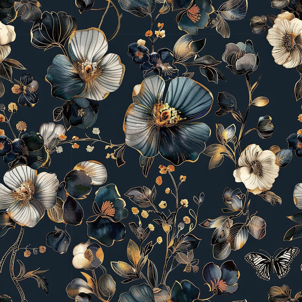 Livelynine 17.5x591 Navy Blue Flower Peel and Stick Wallpaper Vintage Dark Bl...