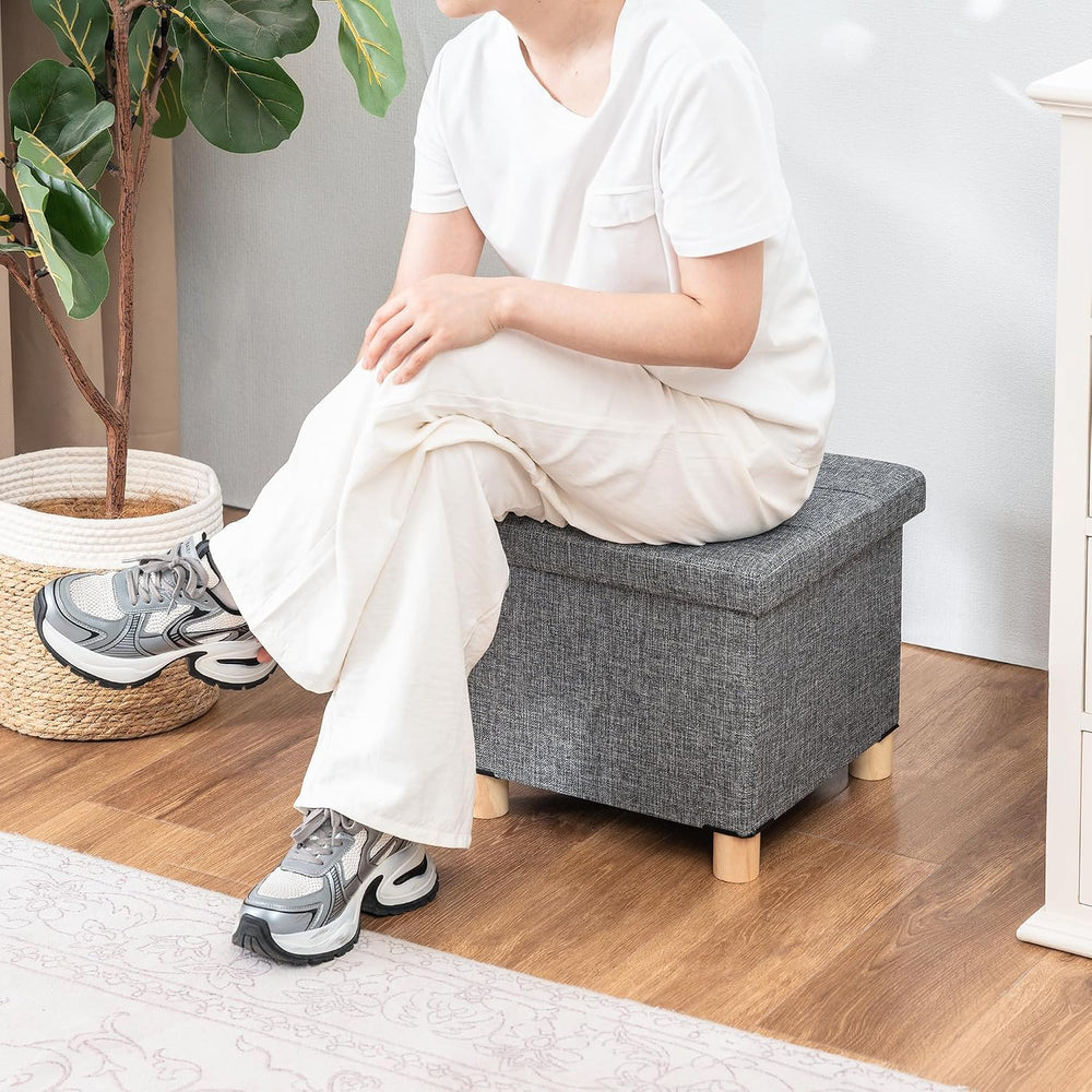 Asense Small Storage Ottoman,Foldable Foot Stool with Reversible Tray Lid and...