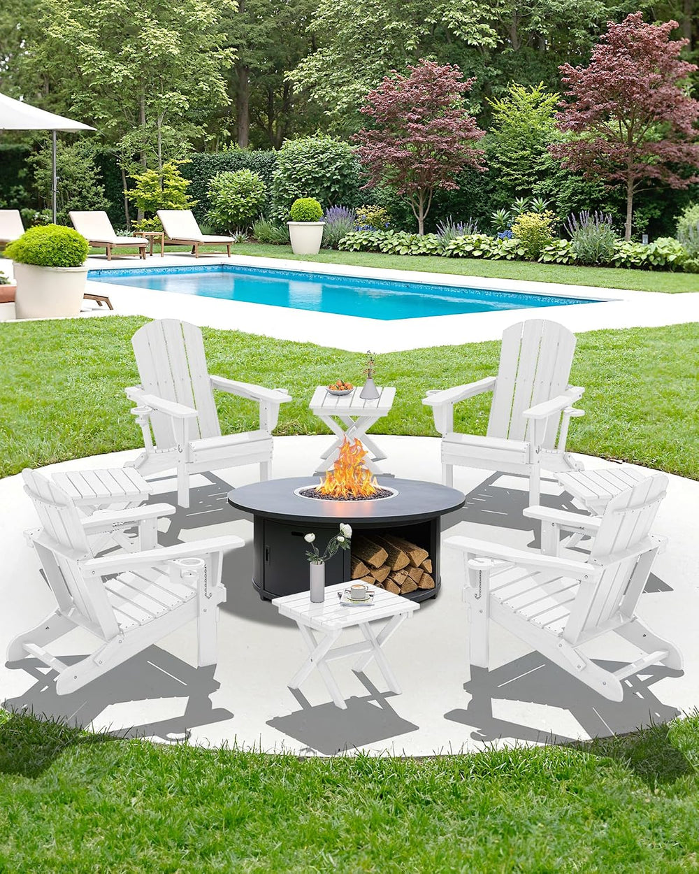 SERWALL Small Folding Outdoor Side Table Set of 4, White