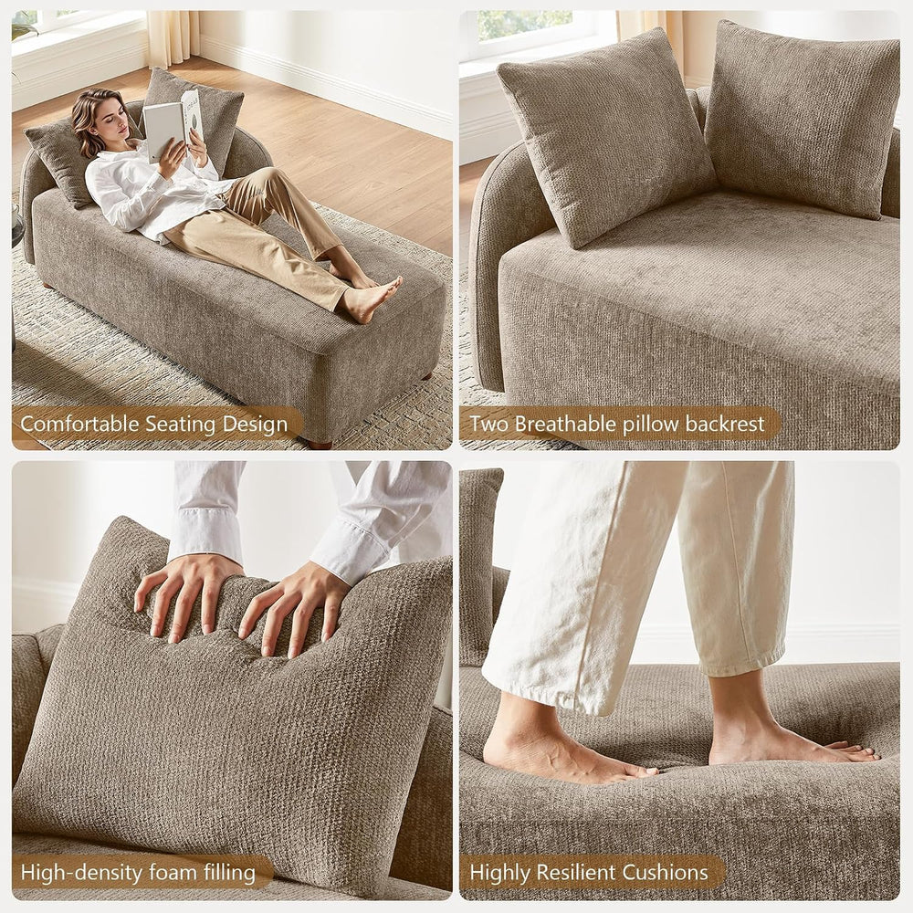 68.9" Chaise Lounge Chair Indoor with Left Facing, Chenille Camel