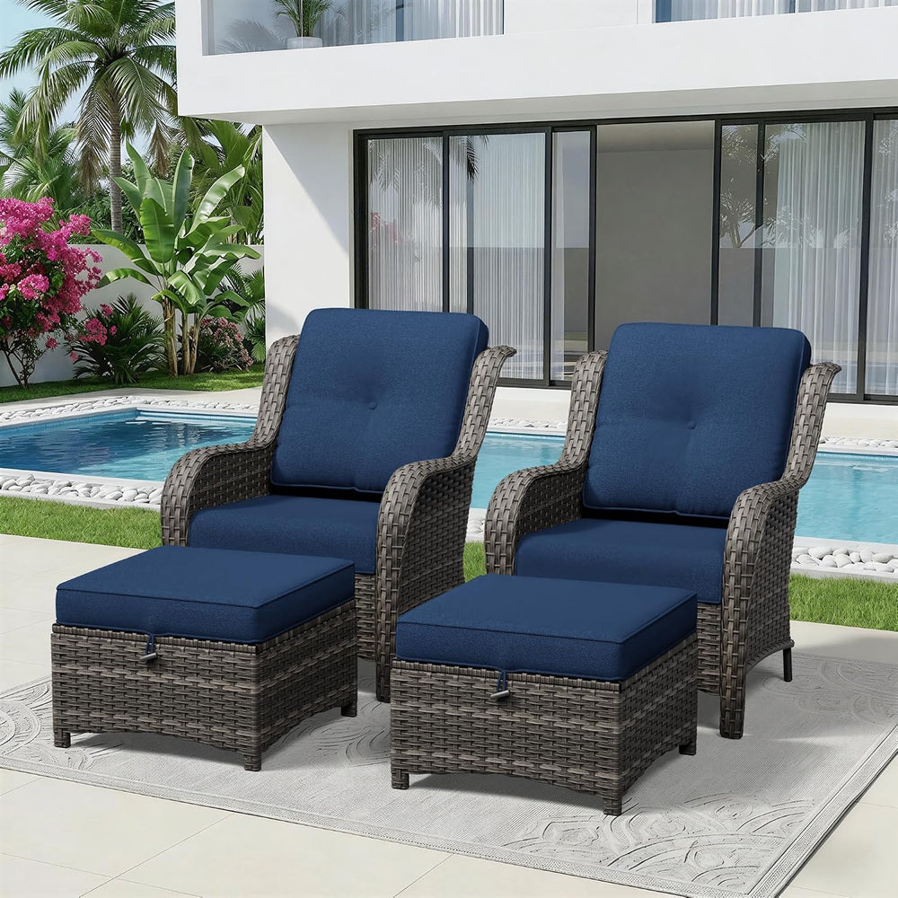 4 Piece Outdoor Wicker Patio Furniture Set, Patio Chairs Set with Thickened O...