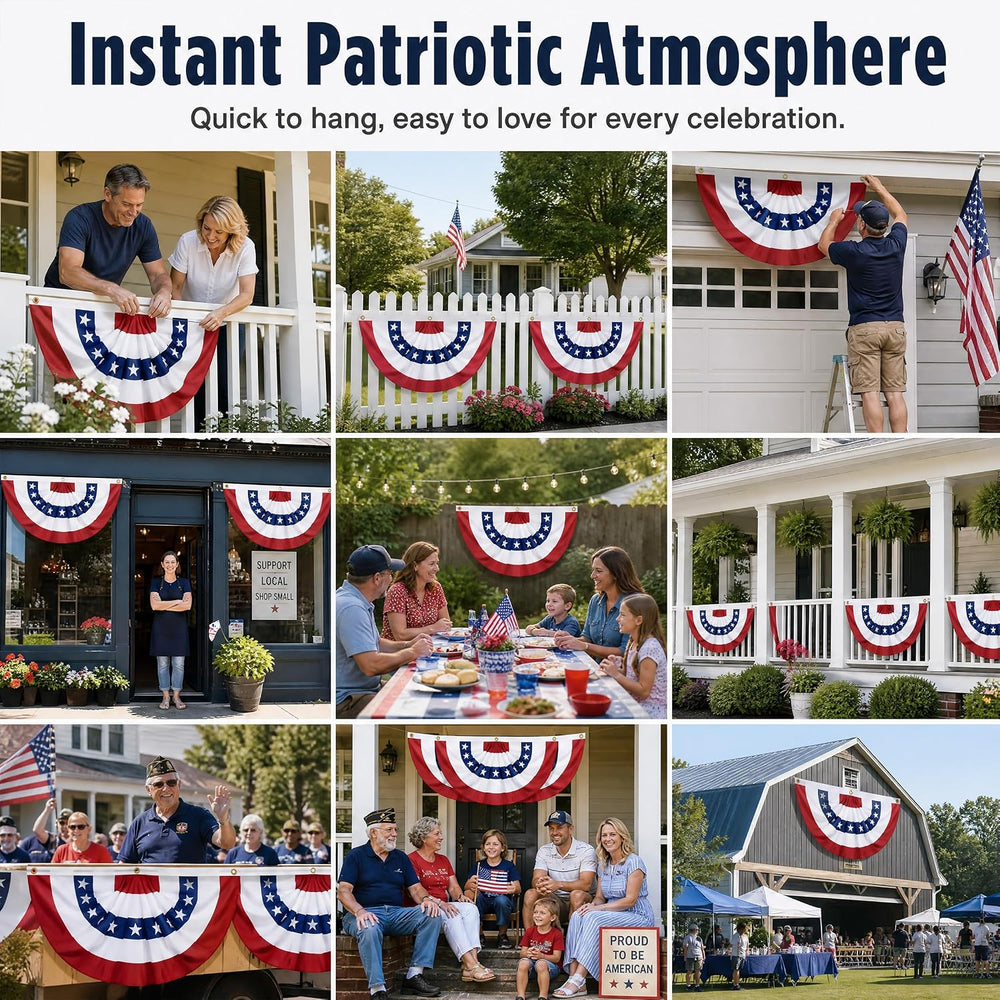 4 Pack USA Pleated Fan Flags - 6x3 FT Large American Flag Bunting for Outside...