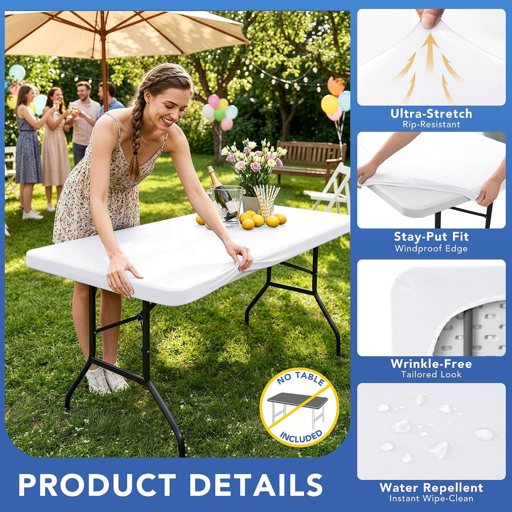 Fitted Tablecloth for 6 Foot Rectangle Tables-White Picnic Table Covers