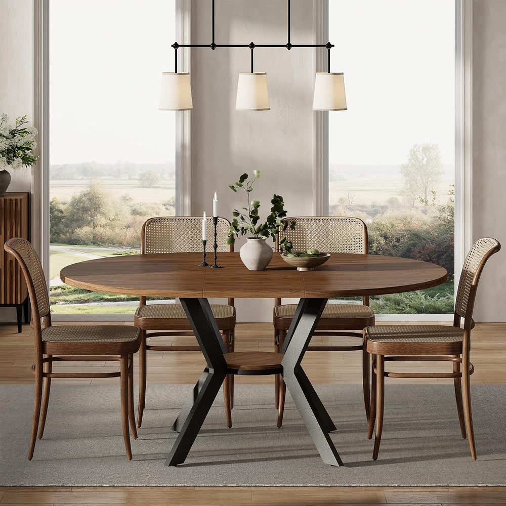 MECHYIN 42"-58" Extendable Round Dining Table for 4-6,with Storage ...