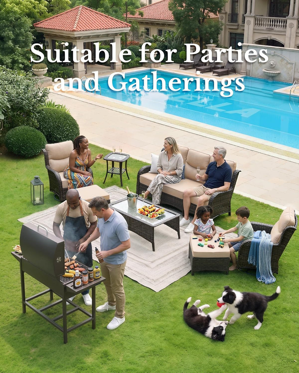 HILLGA Luxury Outdoor Patio Furniture Set with 6-Inch Thick Cushions