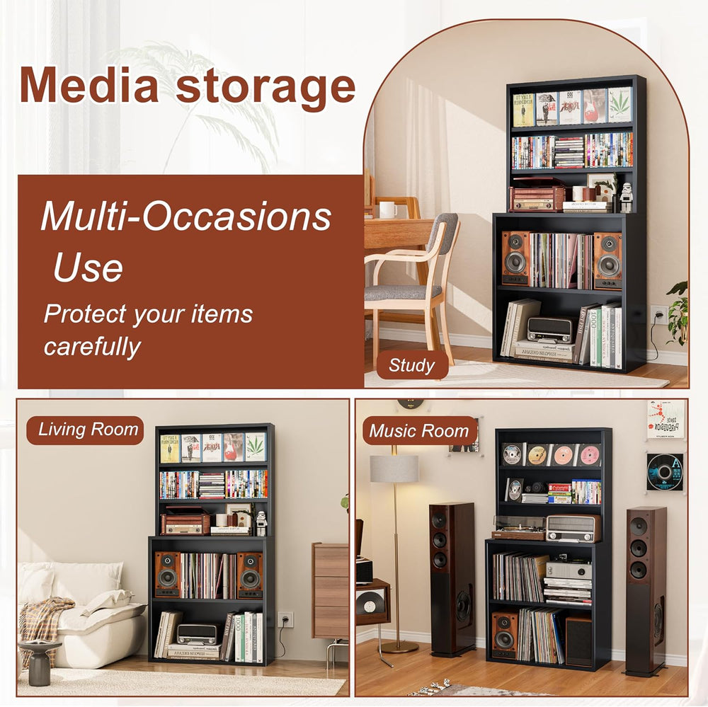 Media Storage Cabinet, Heavy-Duty Metal Record Player Stand with Open Display...