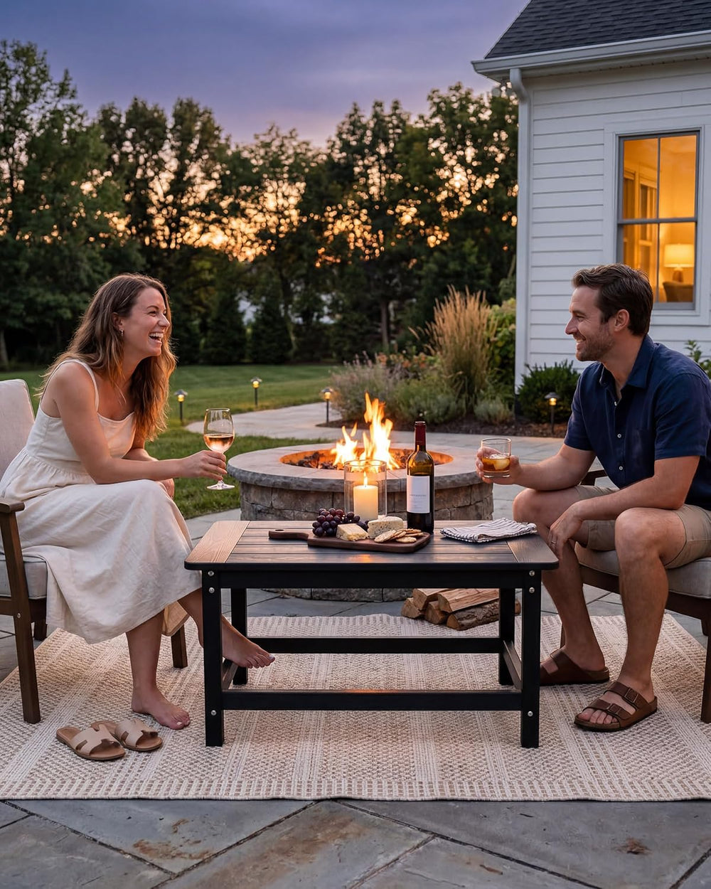 Outdoor Coffee Table Black, Small Poly Lumber, Patio Balcony Table