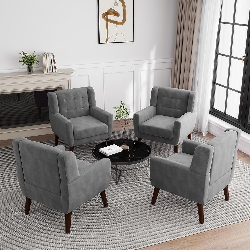 Modern Accent Chair, Velvet Upholstered Armchair, Gray