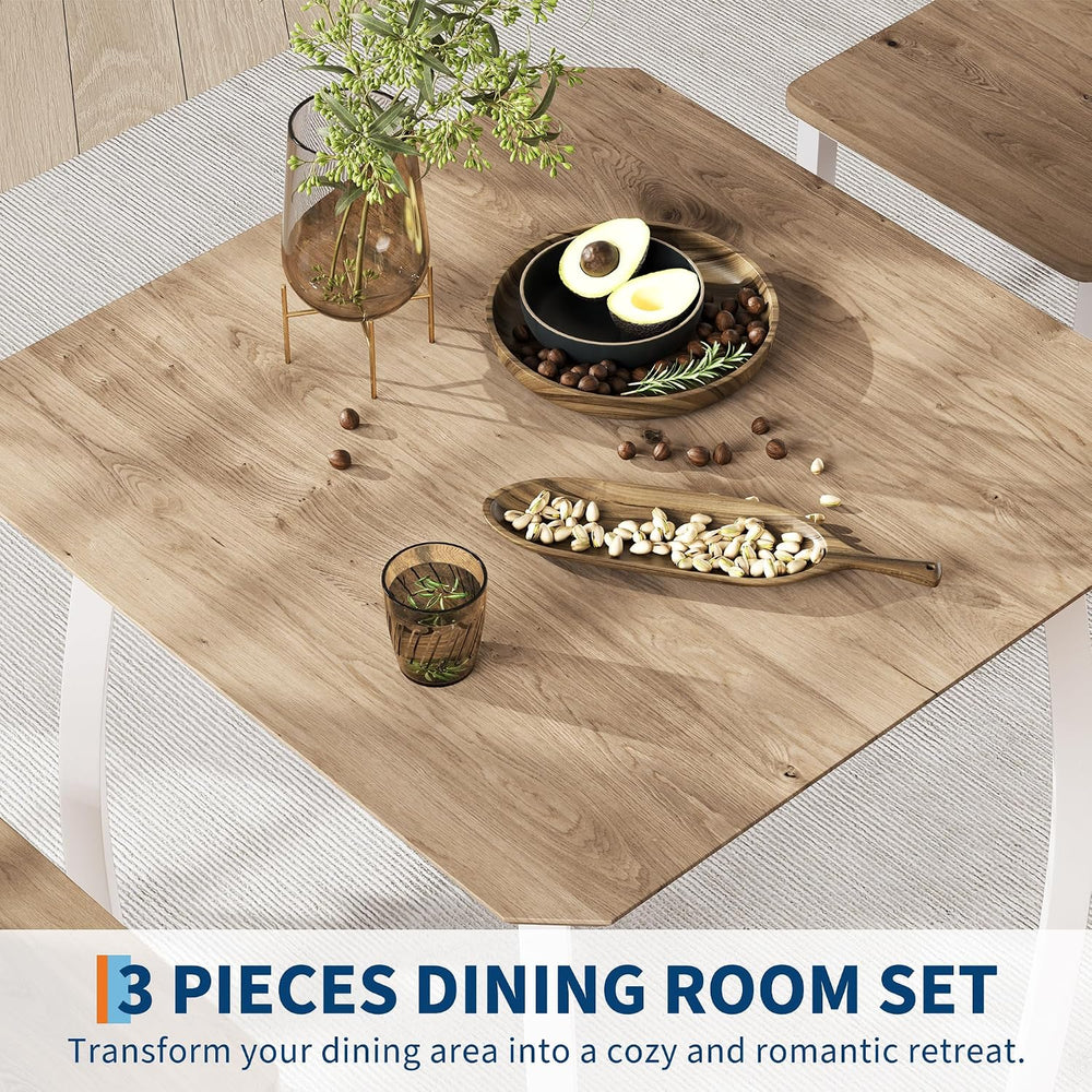 Garvee 3 Piece Dining Table Set for 2, Farmhouse Kitchen Table and Chair, Met...