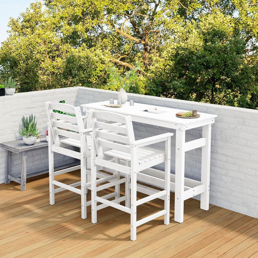 SERWALL Outdoor Bar Set, 4 Adirondack Bar Chairs & Bar Height Table, White