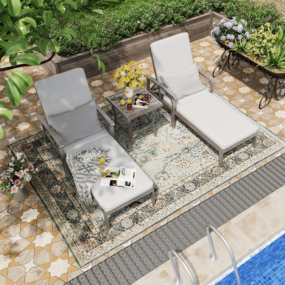 HAPPATIO Aluminum Patio Chaise Lounge Set 3 Pieces, Aluminum Patio Lounge Cha...