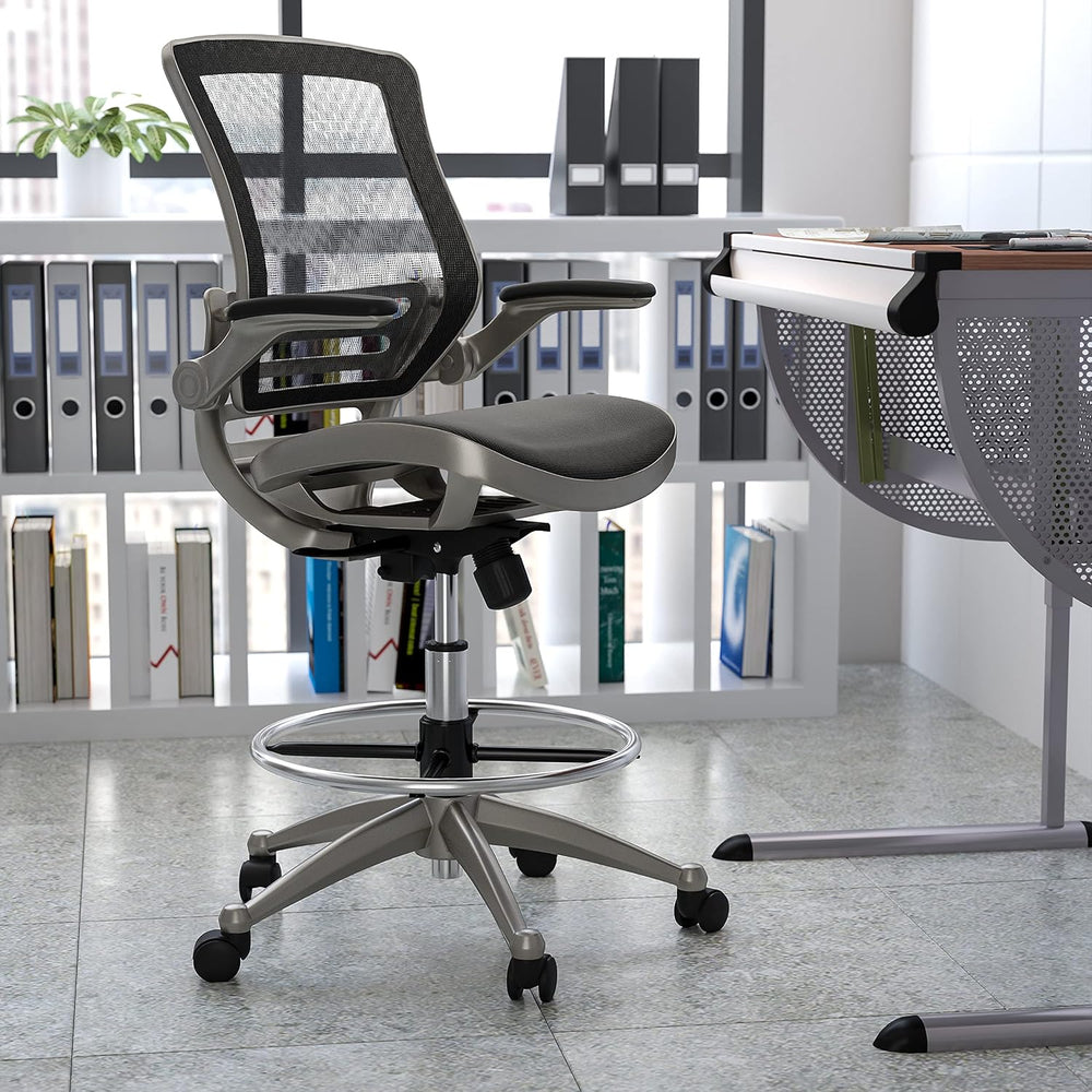 Flash Furniture Mesh Drafting Chair, Black/Graphite Silver