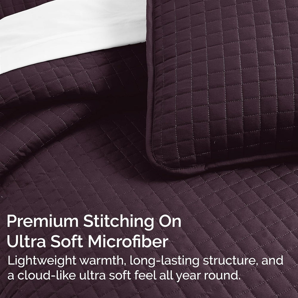 King Size Quilt Bedding Set with 2 Quilted Pillow Shams, Purple Quilts