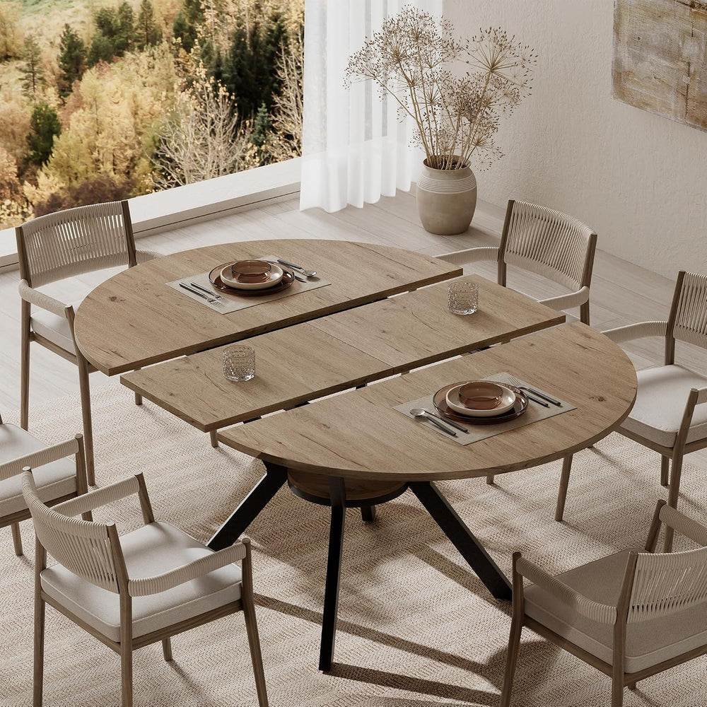 MECHYIN 42"-58" Extendable Round Dining Table for 4-6,with Storage ...