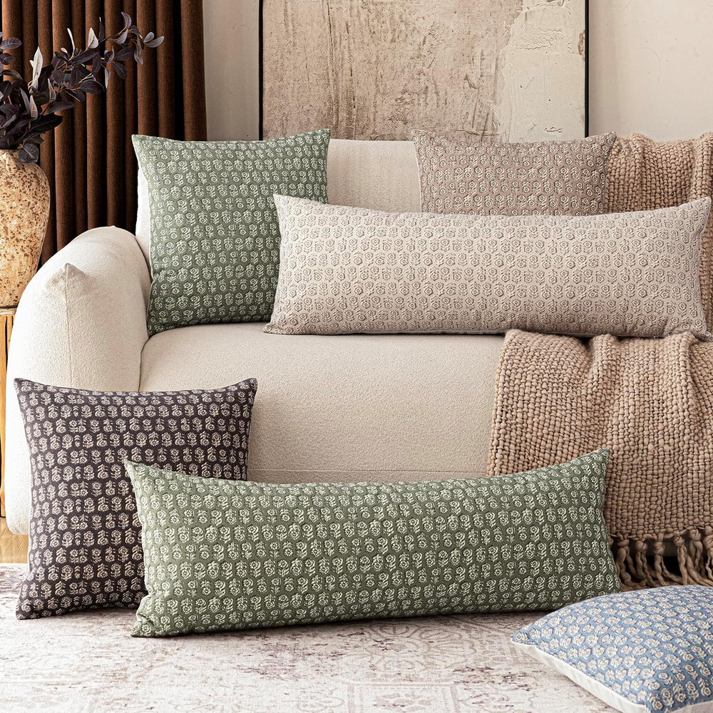 Foindtower Long Floral Print Lumbar Throw Pillow Covers 14×36 Sage Green