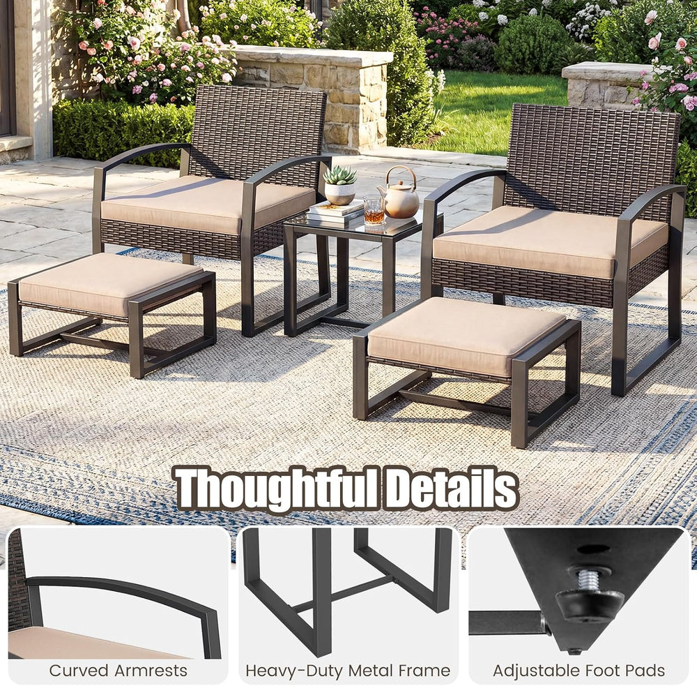 Tangkula 5 Pieces Wicker Patio Conversation Set, Rattan Chair with Ottoman