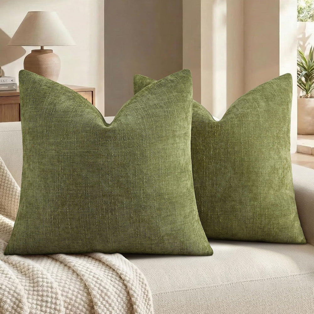 decorUhome Chenille Decorative Throw Pillow Covers 24x24 Set of 2, Olive