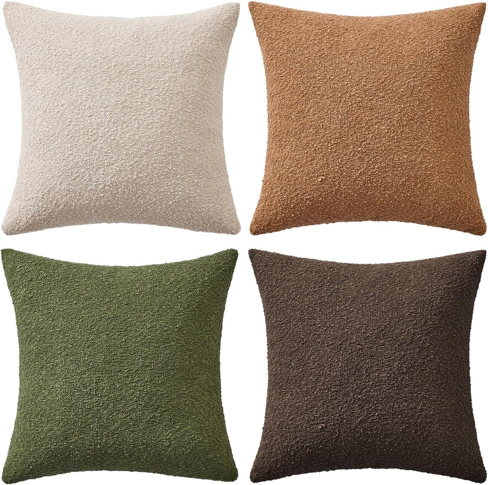MIULEE Decorative Boucle Throw Pillow Covers 18x18 Green Brown Set of 4