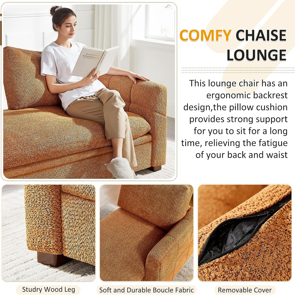 VANOMi Oversized 70.47'' Chaise Lounge Chair with Storage, Boucle Curry