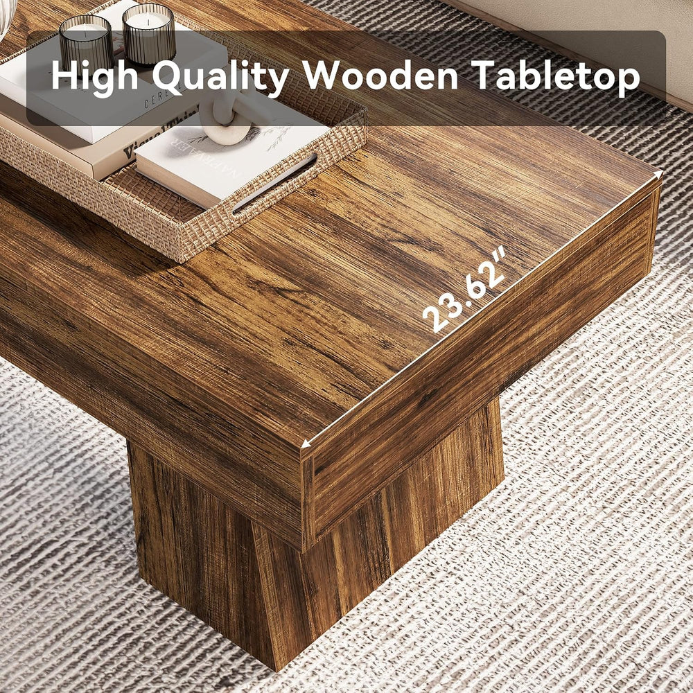 LITTLE TREE Farmhouse Coffee Table, 47 Inches Living Room Table, Rectangular ...