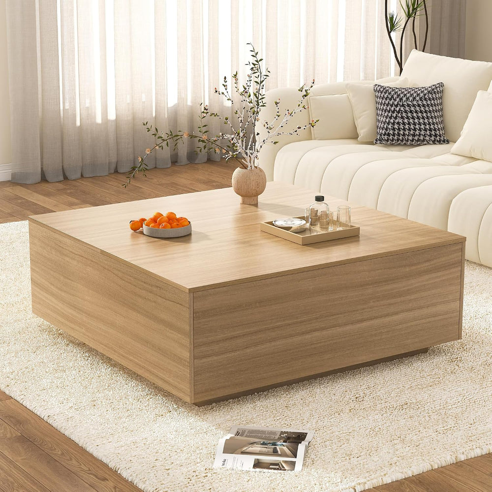 43 Inch Large Square Coffee Table with Storage,Wooden Coffee Table((OAK)