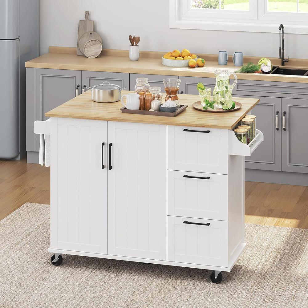 Yaheetech 53" Width Rolling Kitchen Island with Storage, Dropleaf, White