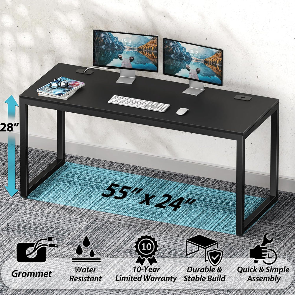 SHW 55-Inch Commercial-Grade Office Computer Desk, Black