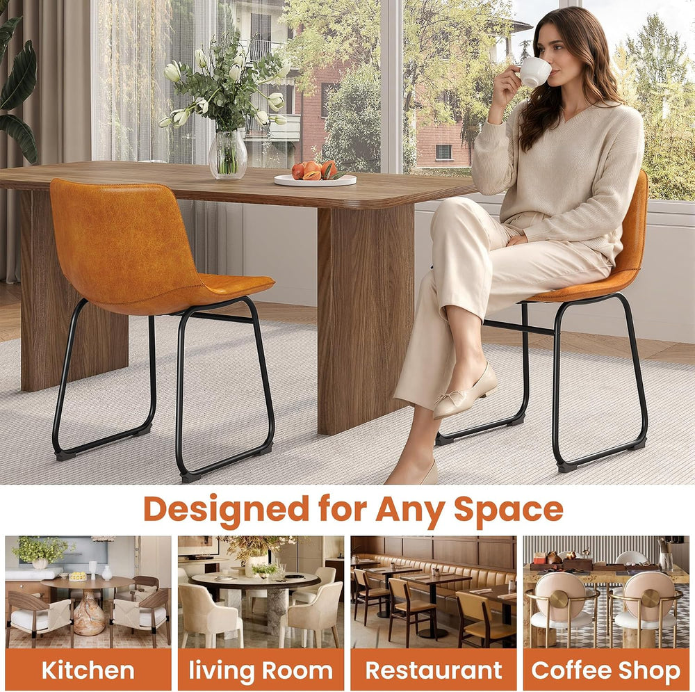 REONEY Dining Chairs Set of 2, 18" PU Leather Dinner Chairs, Brown