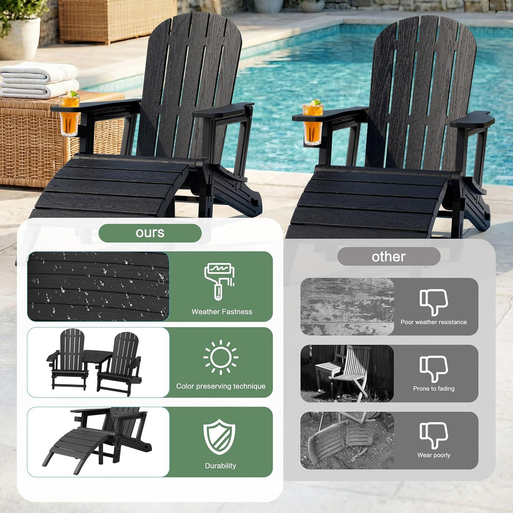 JY QAQA Outdoor Adirondack Chair Set of 2 with Detachable Table & Ottoman...