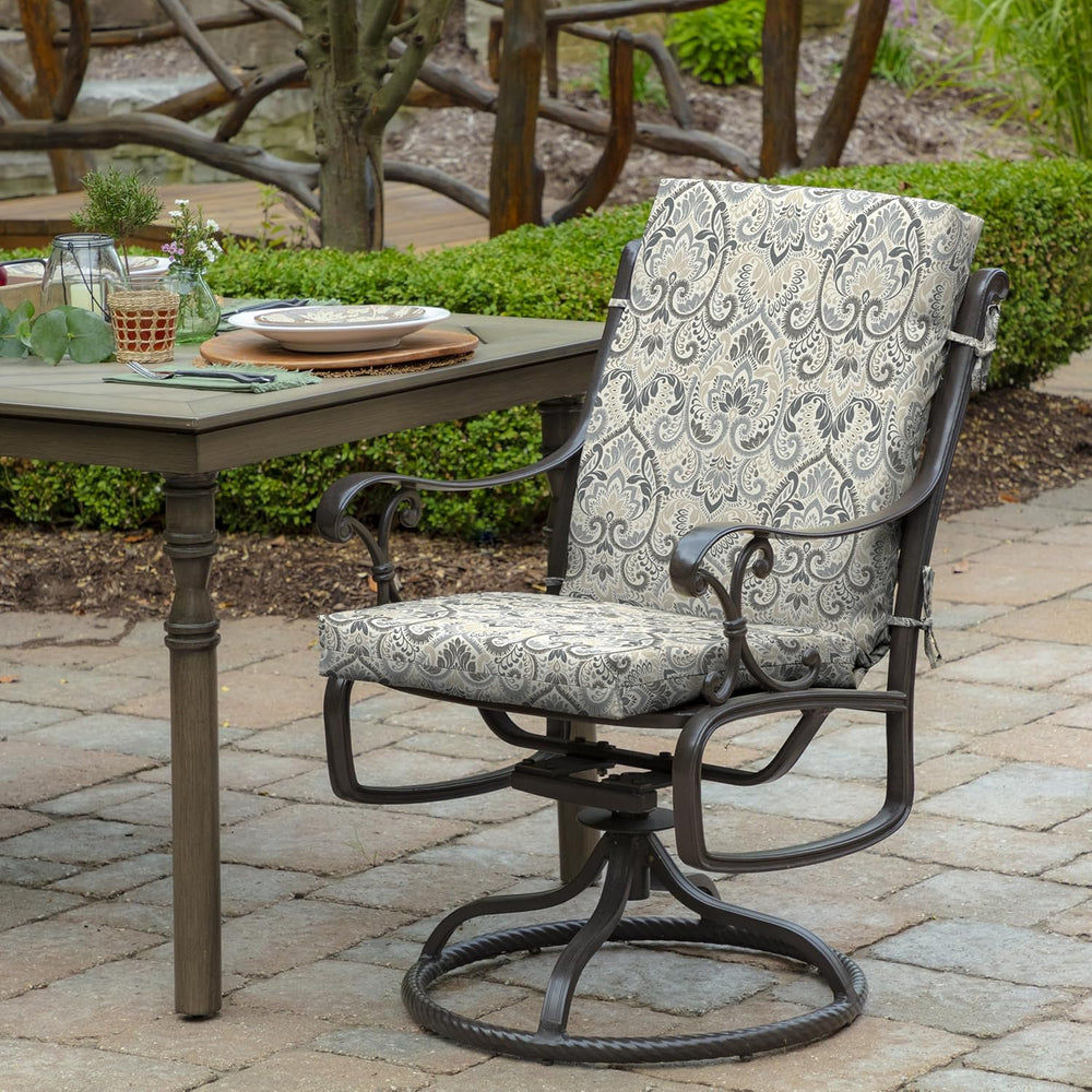 Arden Outdoor Midback Chair Cushion, 18x36.5, Neutral Damask