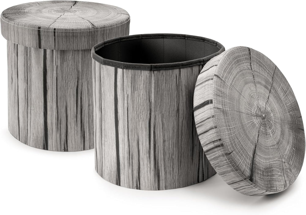 Sorbus Tree Stump Stool, 15 Inch Storage Ottoman & Footrest (2 Pack, Gray)
