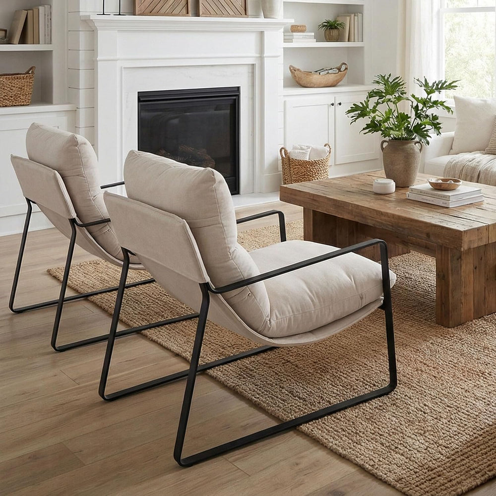 LukeAlon Set of 2 Modern Chenille Accent Armchair, White