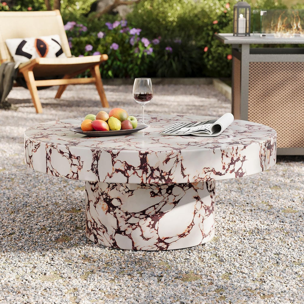 Modway Alora Round Concrete Coffee Table with Faux Stone Finish in Red Marble...