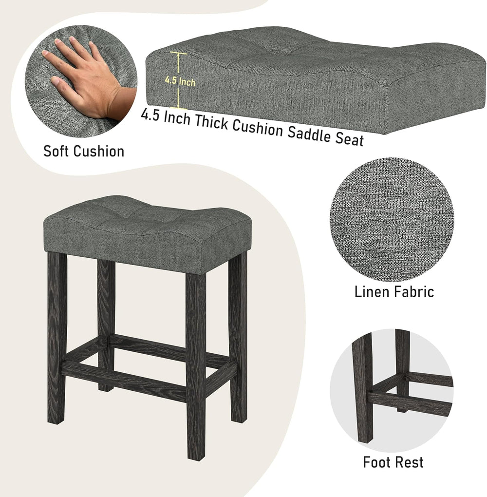 allamazing 3-Piece Counter Height Bar Table Set with Socket and 2 Fabric Padd...