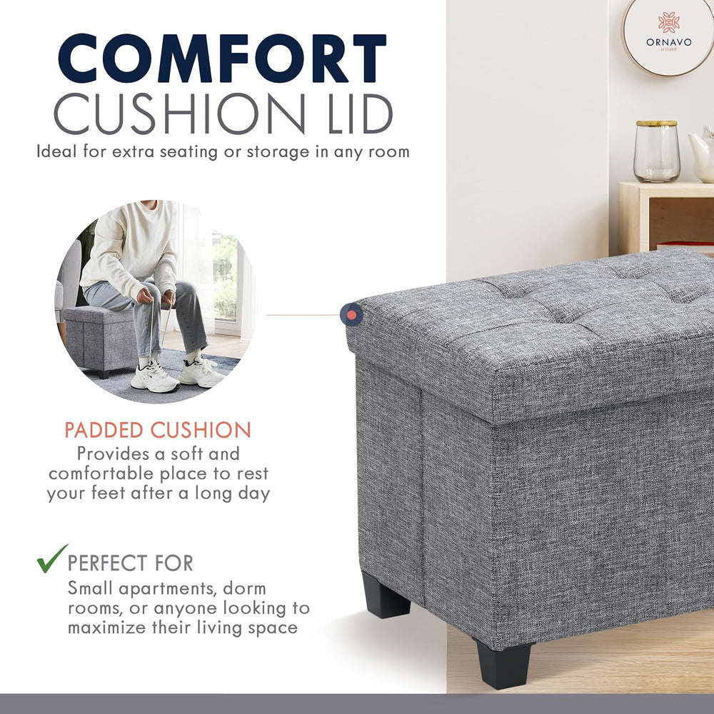 Ornavo Home Small Rectangle Storage Ottoman with Legs, 12x16x12, Gray