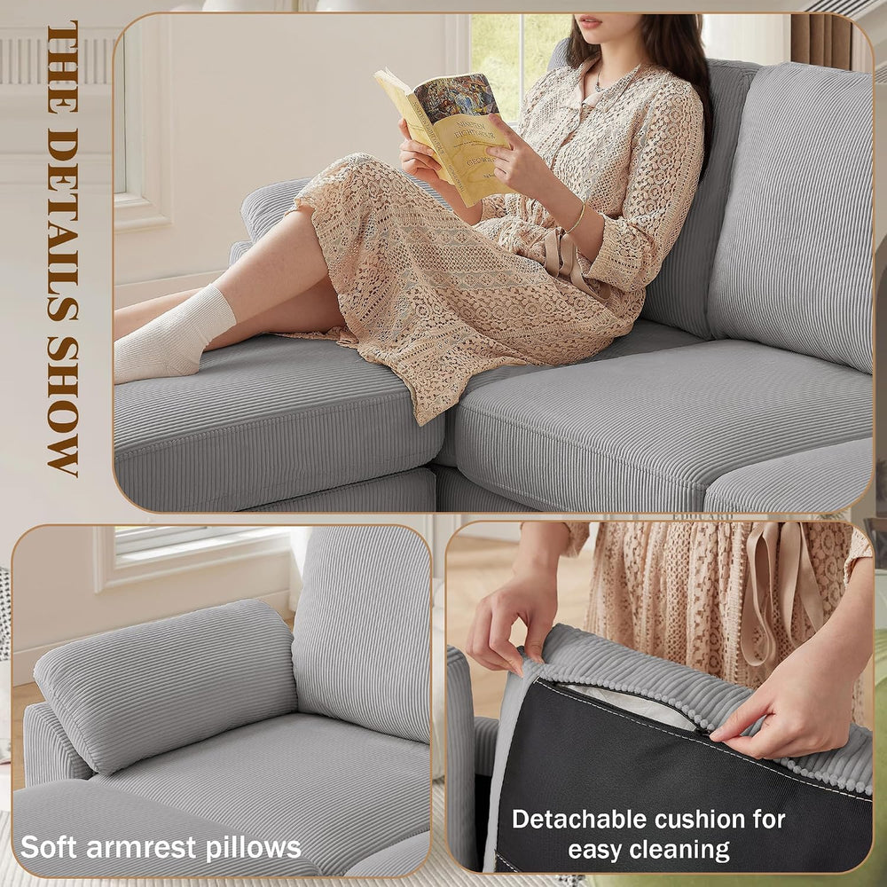 3 Pieces Corduroy Sofa Set for Living Room with Sofa, Storage Ottoman and Sin...