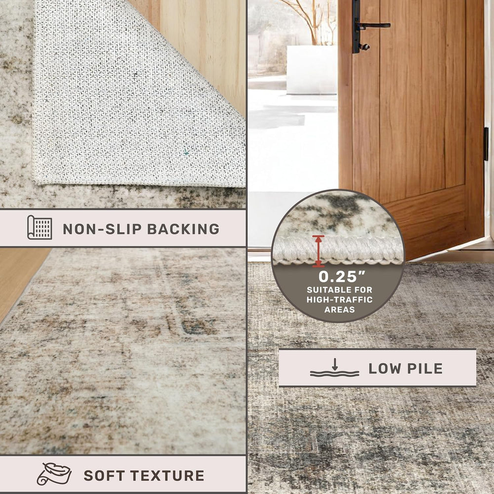 Taupe Brown 7x9 Vintage Rug for Living Room, Modern Abstract Taupe Earthy Din...