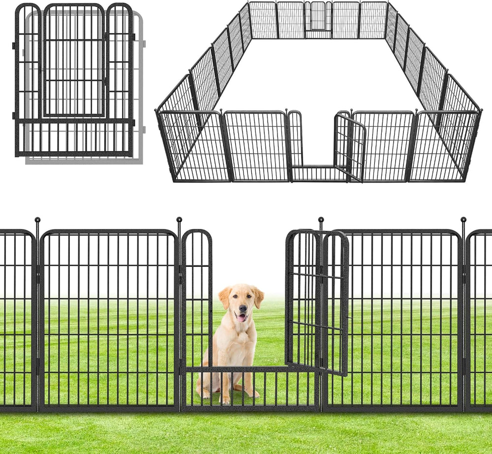 Decorative No Dig Fence Panels Metal Garden Fence with Gate, 46ft(L) x 32in(H...