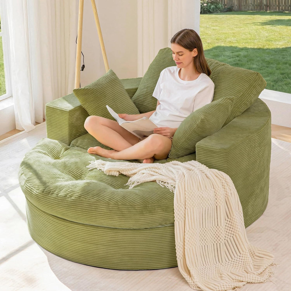 MAXYOYO Oversized Round Chaise Lounge Sofa, Boneless Chair with Ottoman