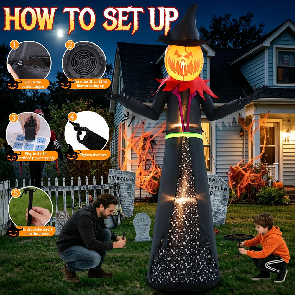 Halloween Inflatable 9FT Giant Pumpkin Witch Outdoor Decorations