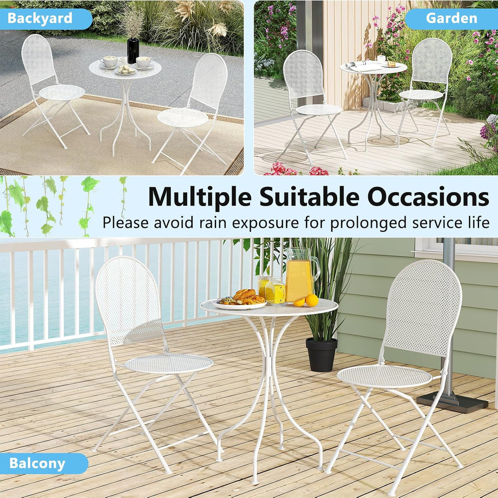 Tangkula 3 Pieces Patio Bistro Set, Metal Table and Folding Chair Set for 2, ...