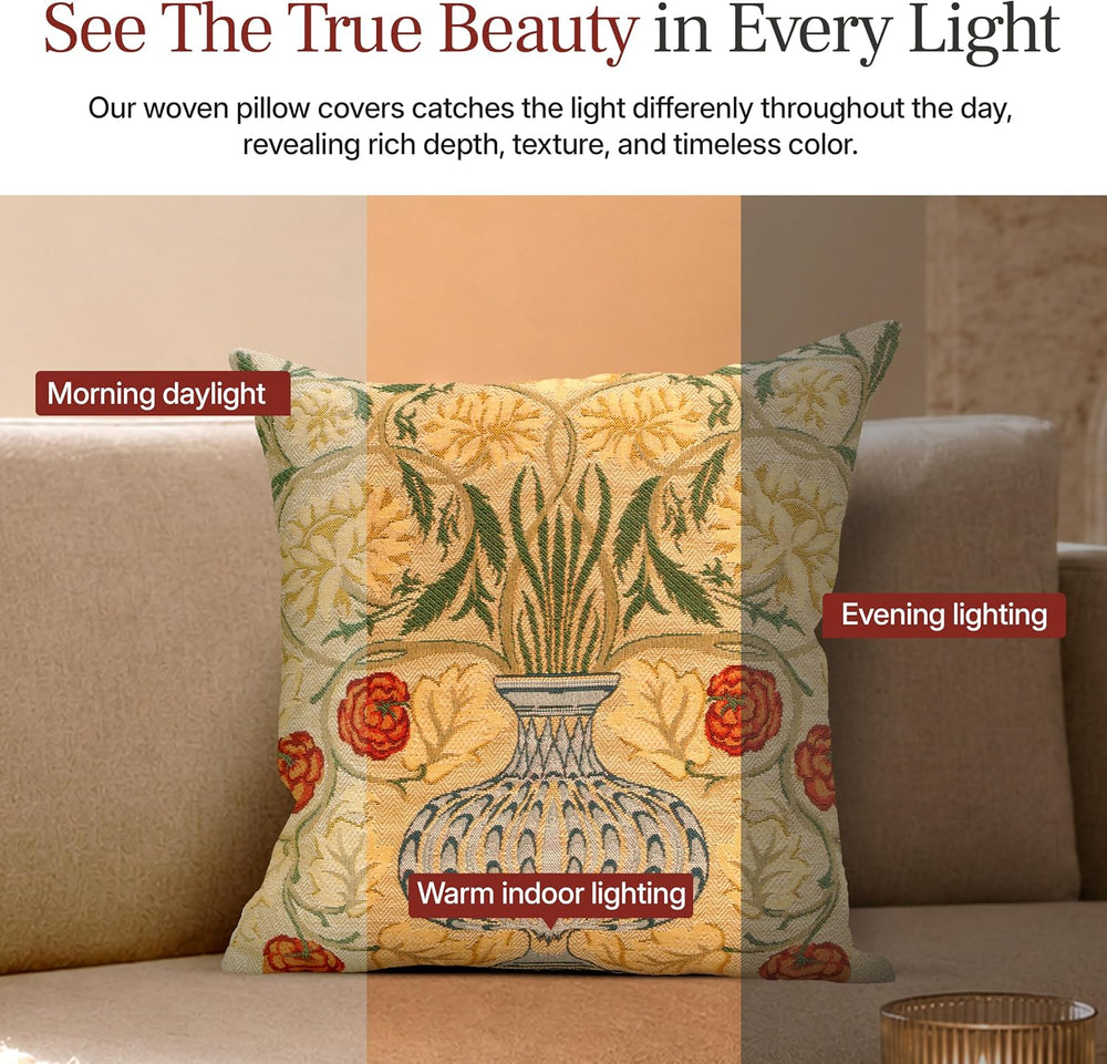 William Morris Yellow Rose Tapestry Throw Cotton Pillow Cover 18 x 18 in