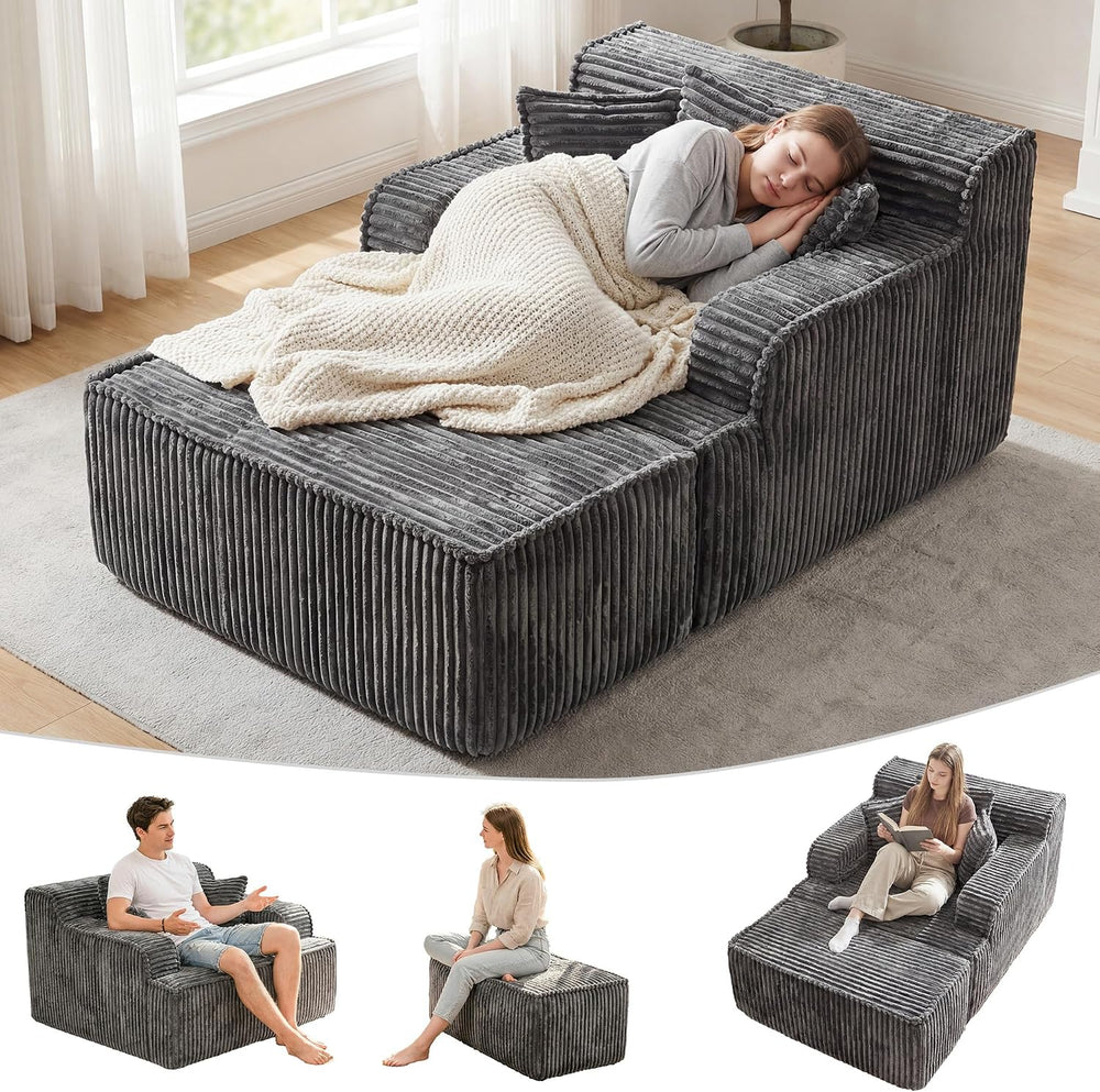 Chaise Lounge Chair Indoor,Boneless Chair with Ottoman,Comfy Reading Chair fo...
