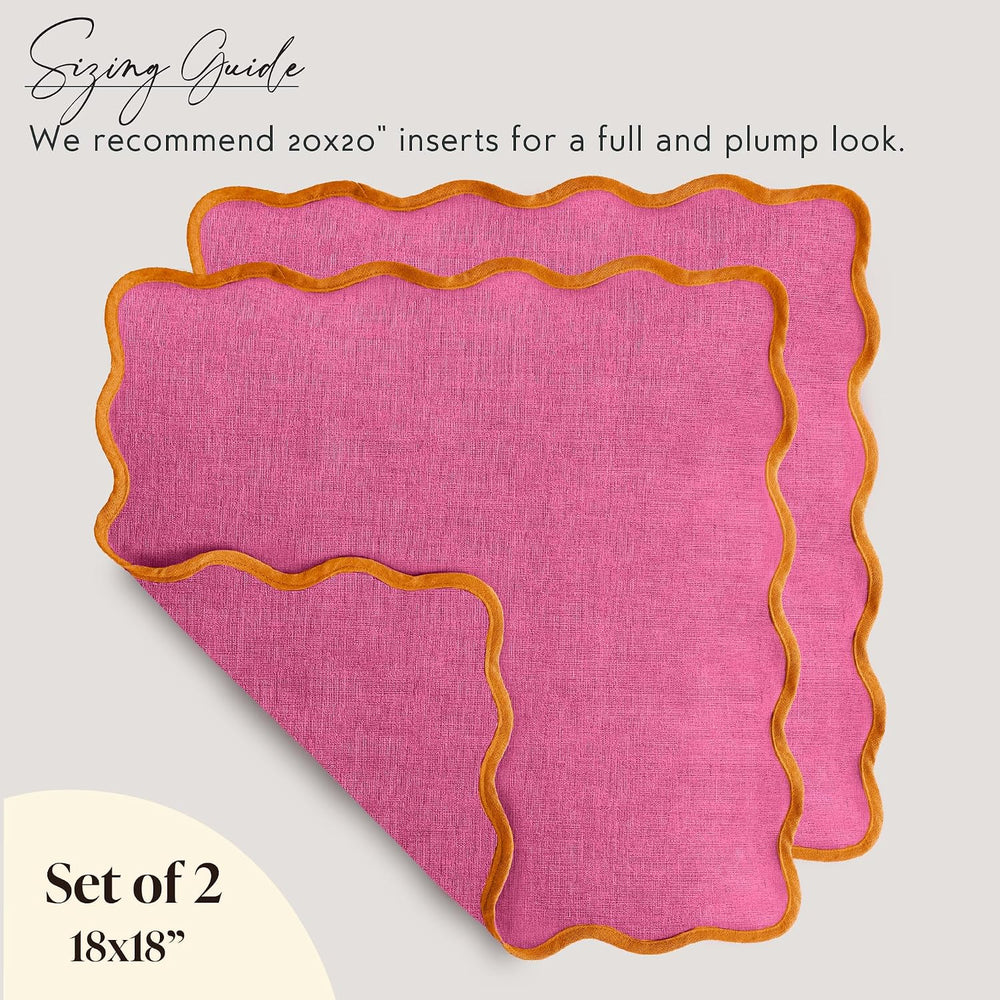 Orelle Scalloped Pillow Covers | Set of 2 | 100% Linen & Cotton | Decorat...