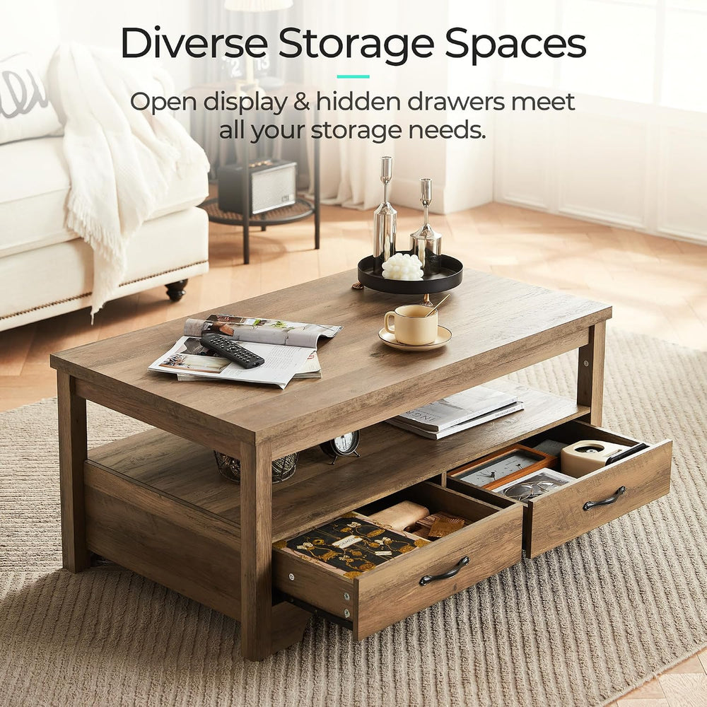 LINSY HOME Farmhouse Coffee Table with Storage, Wood Coffee Table for Living ...