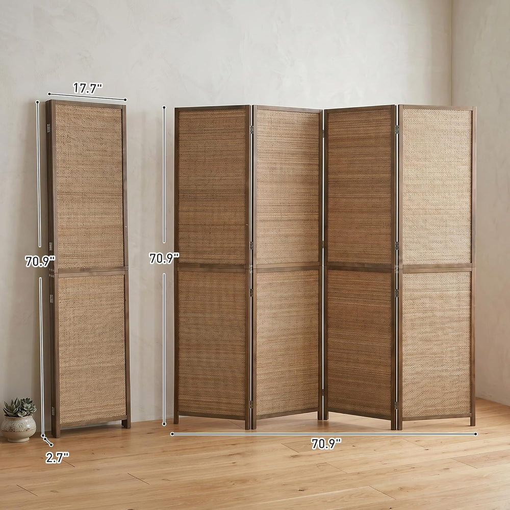 HOMCOM Room Divider, 6 FT Tall Folding Privacy Screen, 4-Panel Boho Brown